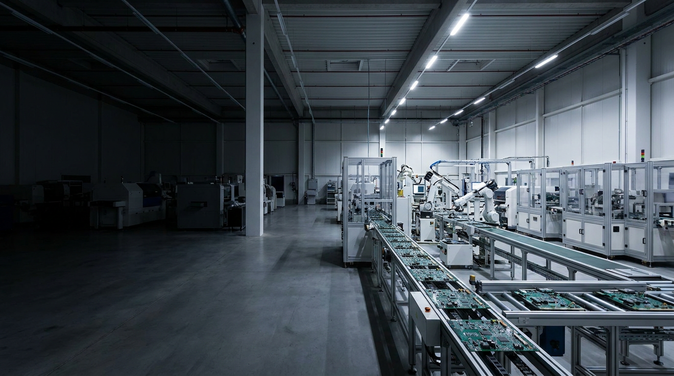 Automated industrial electronics manufacturing SMT line assembling rugged controller boards