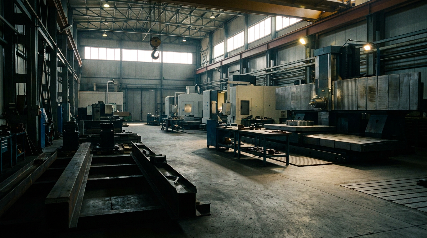 Heavy industrial manufacturing plant with horizontal machining centers
