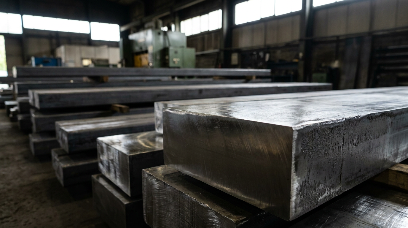 Macro cold-rolled solid steel billets in industrial manufacturing plant